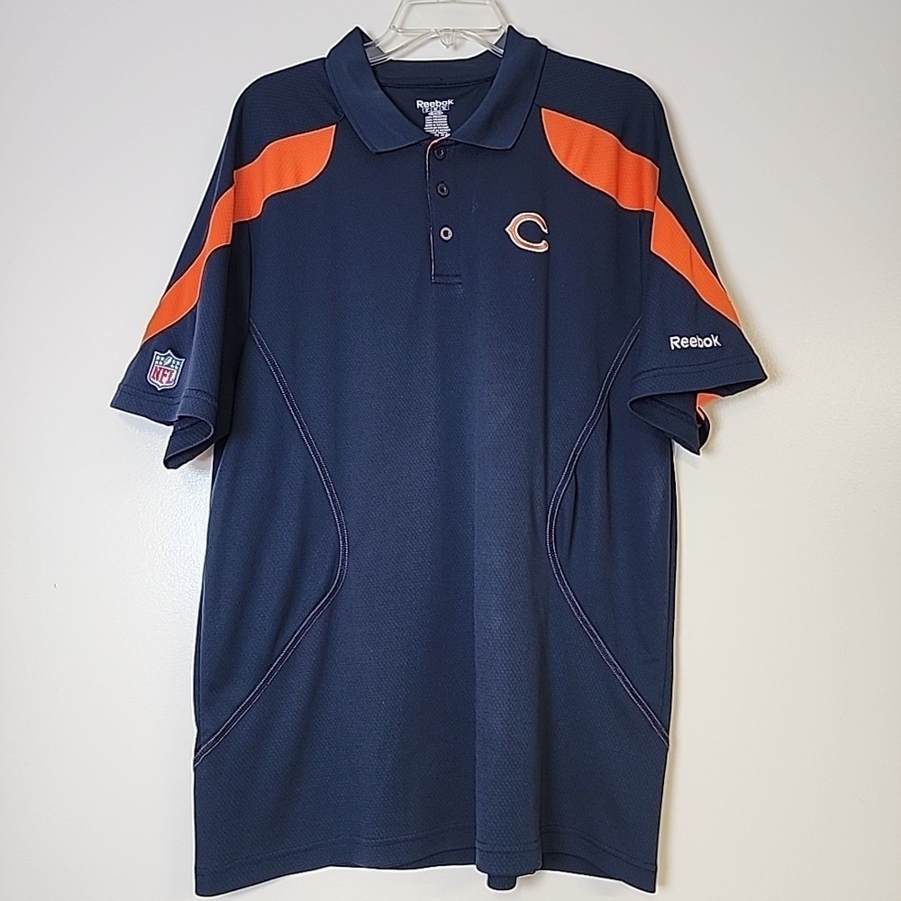 Reebok Chicago Bears Polo Shirt Mens XL Blue NFL Short Sleeve Embroider Logo NFL